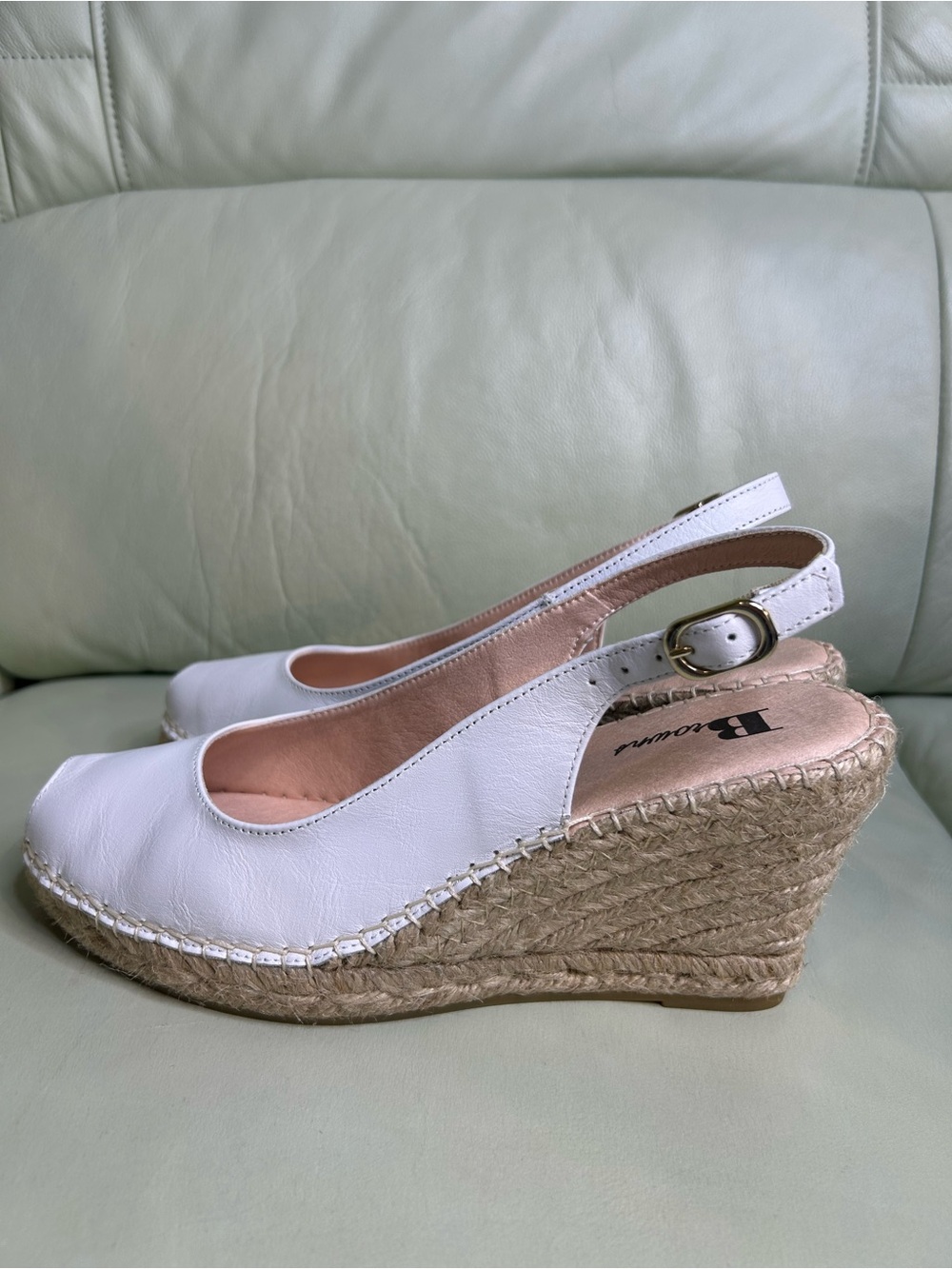 Women’s White Peep-Toe Espadrille Wedges with Slingback - Picture 5 of 7